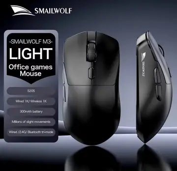 2x unidades Mouse SMAILWOLF M3, Sensor PAW3311 Tri-Mode, 12000 DPI, 1000Hz VERSÃO SEM DOCK PRETO