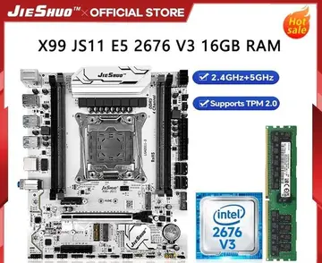 Kit X99 JIESHUO JS11 ARGB + E5-2676 V3 + 16GB, Compatível com memória DDR3, Chipset C612, módulo WiFi e TPM 2.0