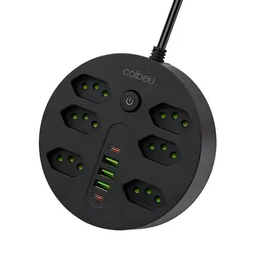 Coibeu Extensão 6 Tomadas + 3 Portas USB + 2 Portas Tipo C