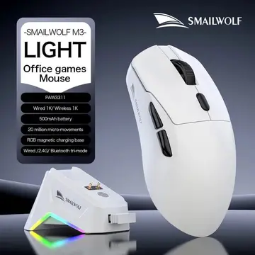 2x Mouse Smailwolf M3, Sensor Paw3311 Tri-Mode, 12000 Dpi, 1000Hz Preto