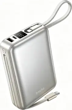 Basike Carregador Portátil, Power Bank 20000mAh com Cabos Integrados Prata