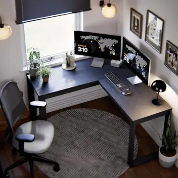 🎮 Escrivaninha de Canto Berlim em L Mdf Mdp Preto Cinamomo Mesa Home Office Escritório Moderna