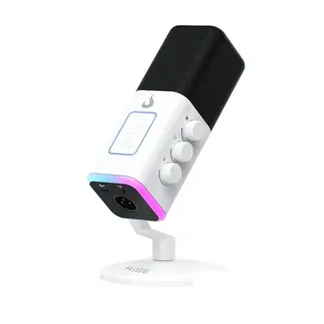 Microfone Gamer De Mesa Rise Mode Noisy Cube 01, RGB, USB, Branco - RM-MNC-01-W
