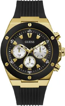 GUESS Relógio analógico masculino de aço inoxidável com pulseira de silicone