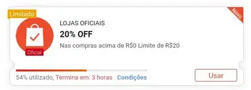 🎟️ 20% OFF sem valor mínimo