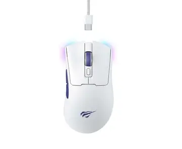 Havit Mouse Gamer Quad-Mode MS966WB White, Sem Fio e Com Fio, Wireless 2.4GHz USB-A e USB-C , RGB, 7 Botões, Branco por