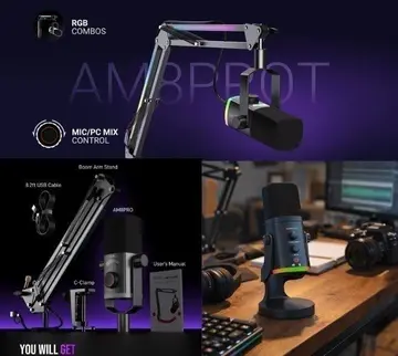 🎮 FIFINE AM8 PRO com Qualidade de áudio melhor, faixa dinâmica de áudio aumentada para 24 bits + Suporte Braço Articulado com RGB