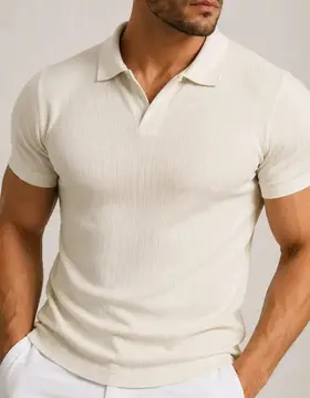 Camisa Polo Masculina Canelada Sem Botão Old Money Premium Off White P ao GG