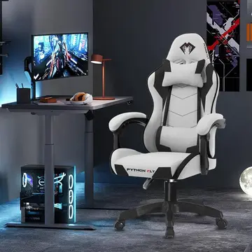 Cadeira Gamer Python Fly em tecido, respirável e ecológica, ângulo ajustável Cinza Claro