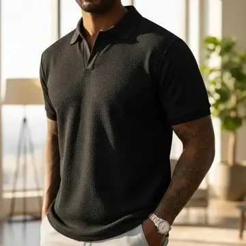 Camiseta Gola Polo Masculina Tricô Premium Preto