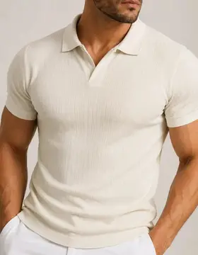 Camisa Polo Masculina Canelada Sem Botão Old Money Premium Off White P ao GG
