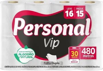10x Personal Papel Higiênico Vip Folha Dupla, 16 Unidades Branco Embalagem Pode Variar