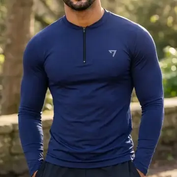 Camisa Térmica Masculina Segunda Pele Manga Longa Com Zíper Azul-marinho P ao GG