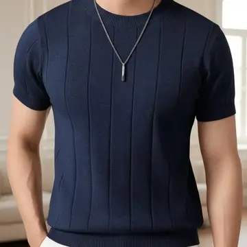Blusa Masculina Básica Manga Curta Canelada Tricot Modal M ao GG