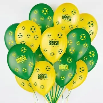 São Roque Balão 9 Copa do Mundo 2026 25 Unidades Sortido nas Cores do Brasil Verde Amarelo Azul para Decoração e Combinar com Álbum