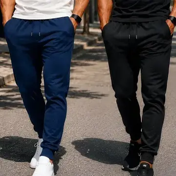 Kit 2 Calça Moletom Slim Jogger Com Bolso Masculino Adulto Azul Marinho - Preta P ao GG