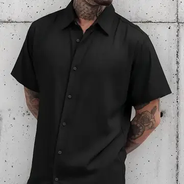 camisa gata rebelde botão masculina manga curta social slim