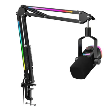 Fifine Am8 Pro com Qualidade de áudio melhor, faixa dinâmica de áudio aumentada para 24 bits + Suporte Braço Articulado com Rgb