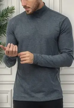 camiseta gola alta masculina manga longa malha eco premium