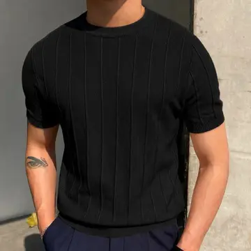 blusa masculina básica manga curta canelada tricot modal