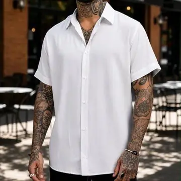 camisa gata rebelde botão masculina manga curta social verão slim