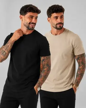 Kit 2 Camiseta Masculina Malha Peruana Premium P ao G1