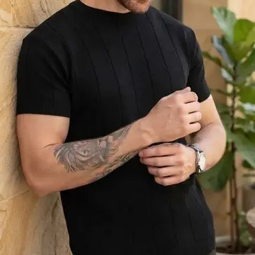 Camiseta Masculina Tricô Modal Premium Canelada Macia Social P ao G1