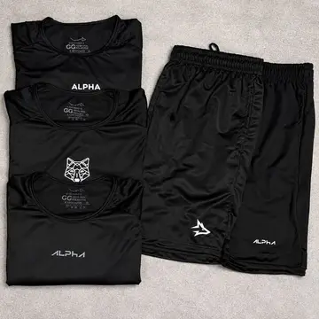 roupas alpha kit 5 pecas all black dry 3 camisetas 2 bermudas