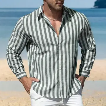 camisa masculina manga comprida listrada botões