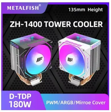 METALFISH ZH1400 CPU Cooler 4 HeatPipes 4PIN PWM Ventilador ARGB silencioso para Intel 1700 1200 115X 1366 2011 AM5 AM4 AM3 x99 x79