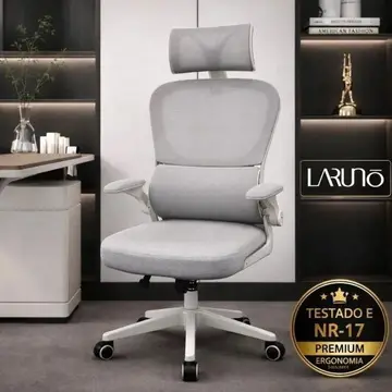 Cadeira de Escritório Ergonômica cinza Giratória com Apoio Lombar e Braços Ajustáveis - Laruno