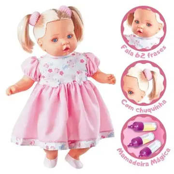 Boneca Angelina Grande Fala 62 Frases Com Mamadeira Mágica Infantil Menina - Milk Brinquedos