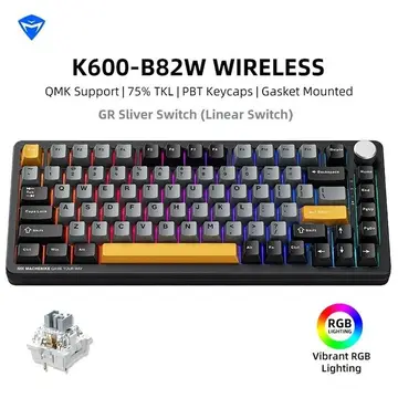 Teclado Mecanico Sem Fio Machenike K600-B82w, Rgb, Teclas Pbt, Tri-mode