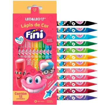 Lápis de Cor Triangular Estampado Fini 12 Cores Leo&Leo