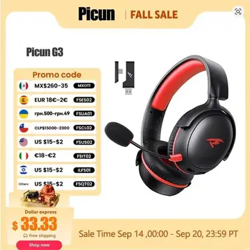 Headset Sem Fio 2.4GHz Picun-G3 Baixa Latência, Áudio Espacial 3D, Enc Mic