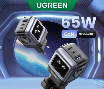 Carregador Ugreen 65W Design Uno Robot, com carregamento rápido