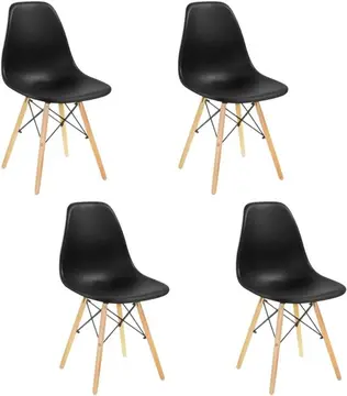 Cadeiras Eiffel Pretas Conthey Kit 4, Assento Anatômico, Base Madeira