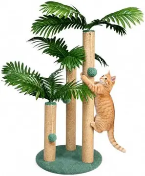Arranhador Gato 2 Modelos Folha, 3 Postes Sisal Base 40cm Anti-Tombamento | 3 postes sisal resistentes, dois modelos de folha, base 40cm ant