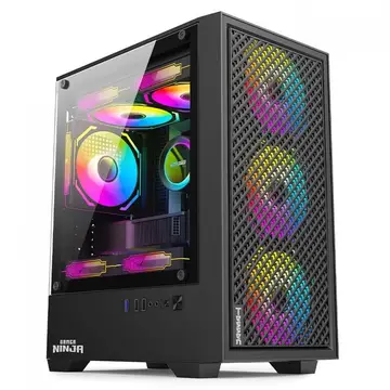 gabinete ninja tessen mid tower m-atx vidro temperado 3 fans rainbow