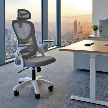 cadeira de escritório columbus presidente ergonomica cinza mesh