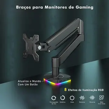 Suporte Articulado para monitor com Rgb, 2 entradas Usb-A, 1 entrada Usb-C