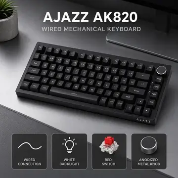 Teclado Mecânico Ajazz Ak820, Switch Red, Hot Swappable