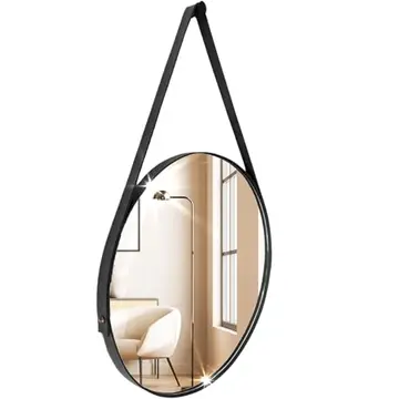 decoração espelho adnet redondo decorativo 40cm couro sintético preto