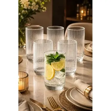 Copo de Vidro Canelado 400ml para Mesa Posta e Drinks, Pack com 6