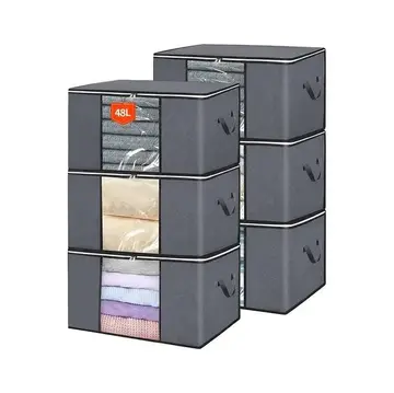 Kit 6 Saco Organizador Dobrável Edredom Cobertor Multiuso Cinza-escuro