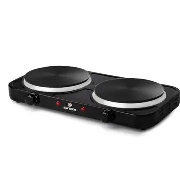 Fogareiro Elétrico Chapa 2 Bocas 127V/220V 2000W Portátil Cooktop BAYTECH Preto, 220V