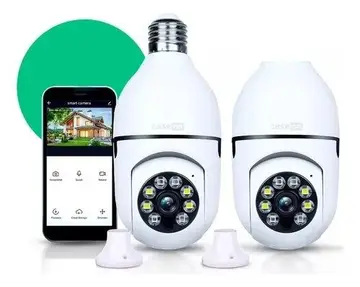 Kit 2 Câmeras Lampada De Segurança Ip Wifi Com Visão Noturna Interna Externa App Yoosee Espiã 360º Cor Branco