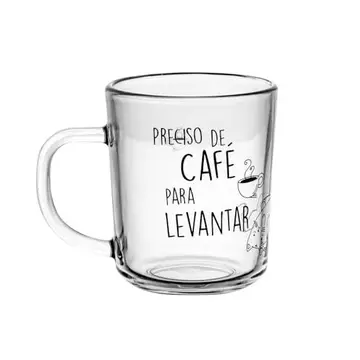 LYOR - Conjunto 2 Canecas em Vidro para Café com Frase ''Para Levantar'' - Capacidade 220ml