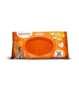 toalhas umedecidas super dog caes e gatos 50 unidades 20cm x 15cm