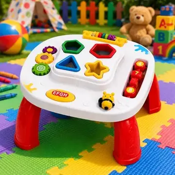 Mesinha Didática Infantil com Atividades – Brinquedo Educativo Sensorial com Formas de Encaixe, Engrenagens e Som – Coordenação Motora 12 Me